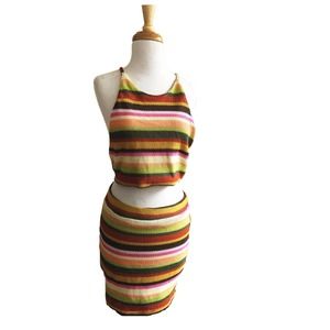 Multicolor Striped Knit Halter and Skirt Size L 8-10